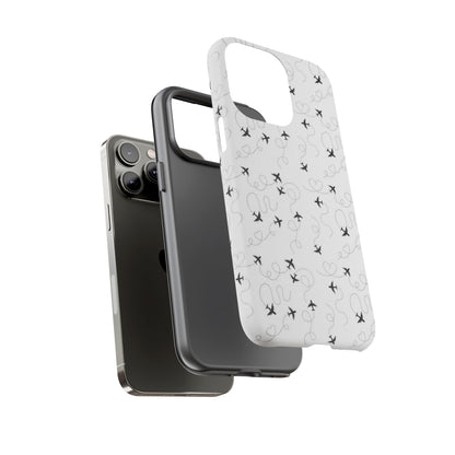 Minimal Paper Airplane Pattern Phone Case – Black White Aesthetic Tough Cover