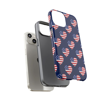 Patriotic American Flag Heart Phone Case – Tough Shockproof, USA Stars & Stripes for Iphone, Samsung Galaxy and Pixel