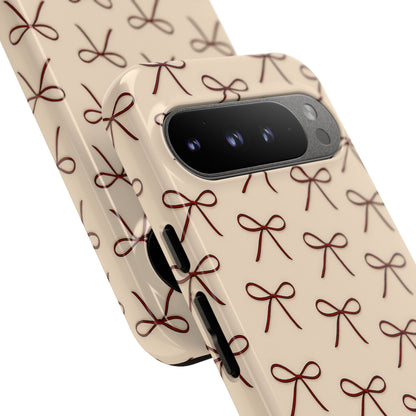 Coquette Bow Phone Case | Neutral Beige Aesthetic iPhone & Samsung Tough Case