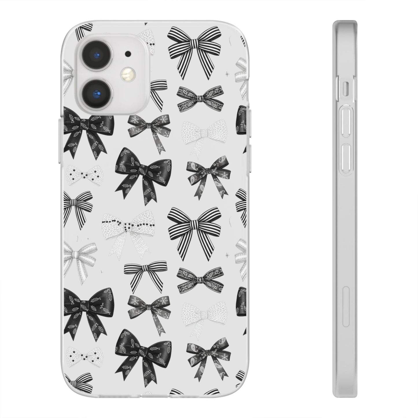 Black & White Bow Pattern Phone Case | Minimal Coquette Flexi Case