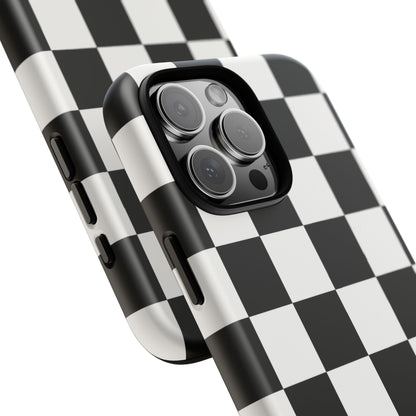 Black & White Checkerboard Phone Case – Classic Aesthetic Tough Protective Case