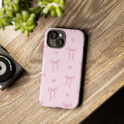 Pink Bow Heart Aesthetic Phone Case – Coquette Cute Tough Cover