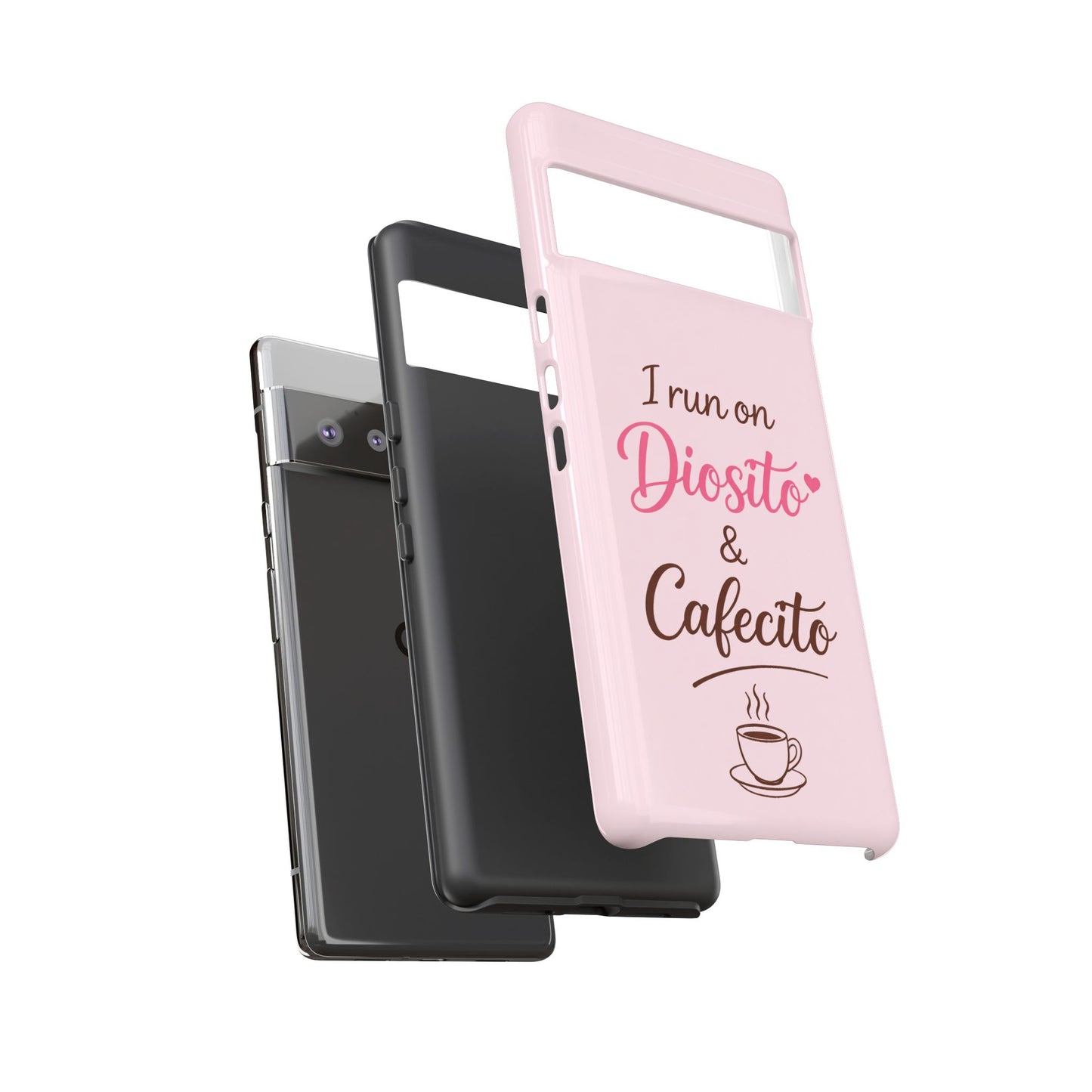 I Run on Diosito y Cafecito Phone Case, Pink Aesthetic Latina Faith Coffee Case, Girly Protective iPhone Samsung Cover