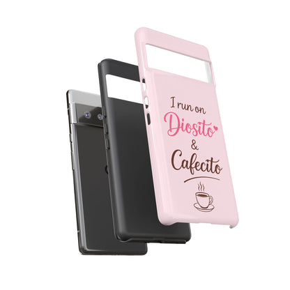I Run on Diosito y Cafecito Phone Case, Pink Aesthetic Latina Faith Coffee Case, Girly Protective iPhone Samsung Cover