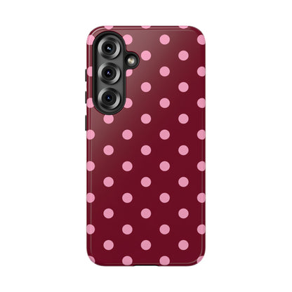 Pink Polka Dot Phone Case – Cute Aesthetic Tough Protective Phone Cover for Iphone, Samsung Galaxy and Pixel