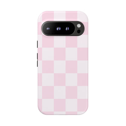 Light Pink Checkerboard Phone Case | Pastel Aesthetic Checkered iPhone & Samsung Tough Case