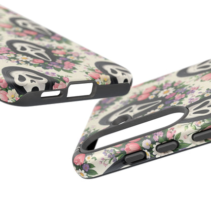 Floral Ghost Face Aesthetic Phone Case – Cute Spooky Tough Cover