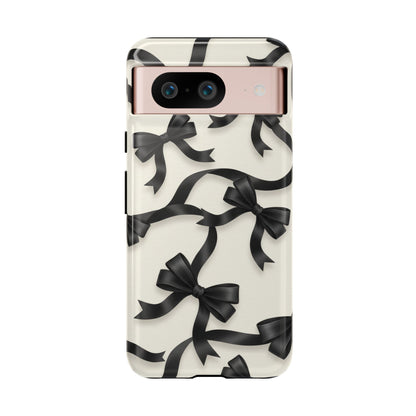 Black Ribbon Bow Phone Case, Minimal Bow Pattern Tough Protective Case