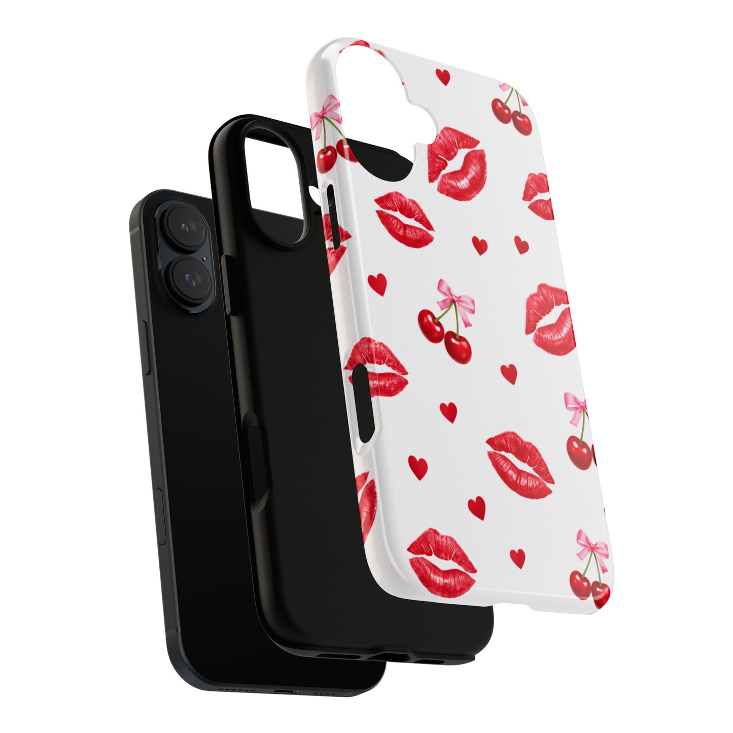 Red Lips & Cherry Phone Case – Y2K Retro Aesthetic Tough Cover
