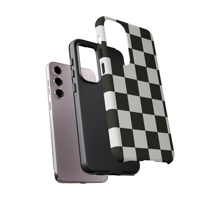 Black & White Checkerboard Phone Case – Classic Aesthetic Tough Protective Case