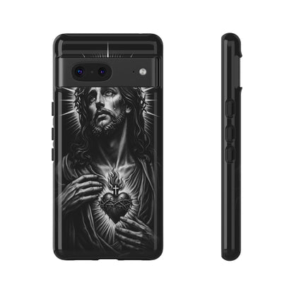 Jesus Sacred Heart Phone Case Black White Christian Faith Aesthetic