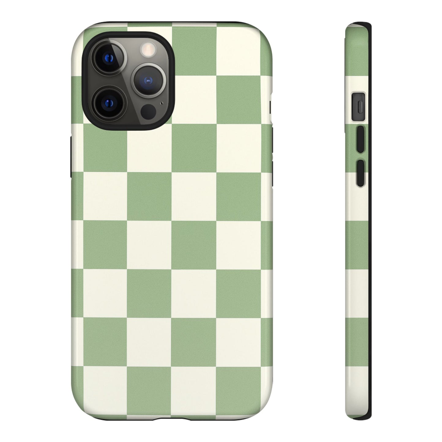 Sage Green Checkerboard Phone Case | Minimal Aesthetic Checkered iPhone & Samsung Tough Case
