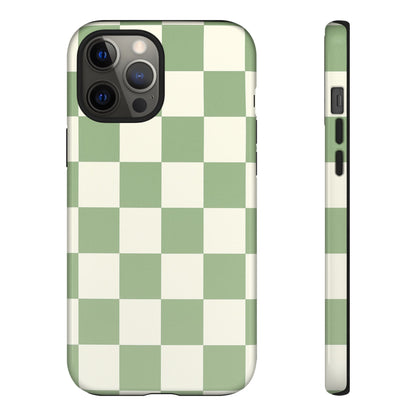 Sage Green Checkerboard Phone Case | Minimal Aesthetic Checkered iPhone & Samsung Tough Case