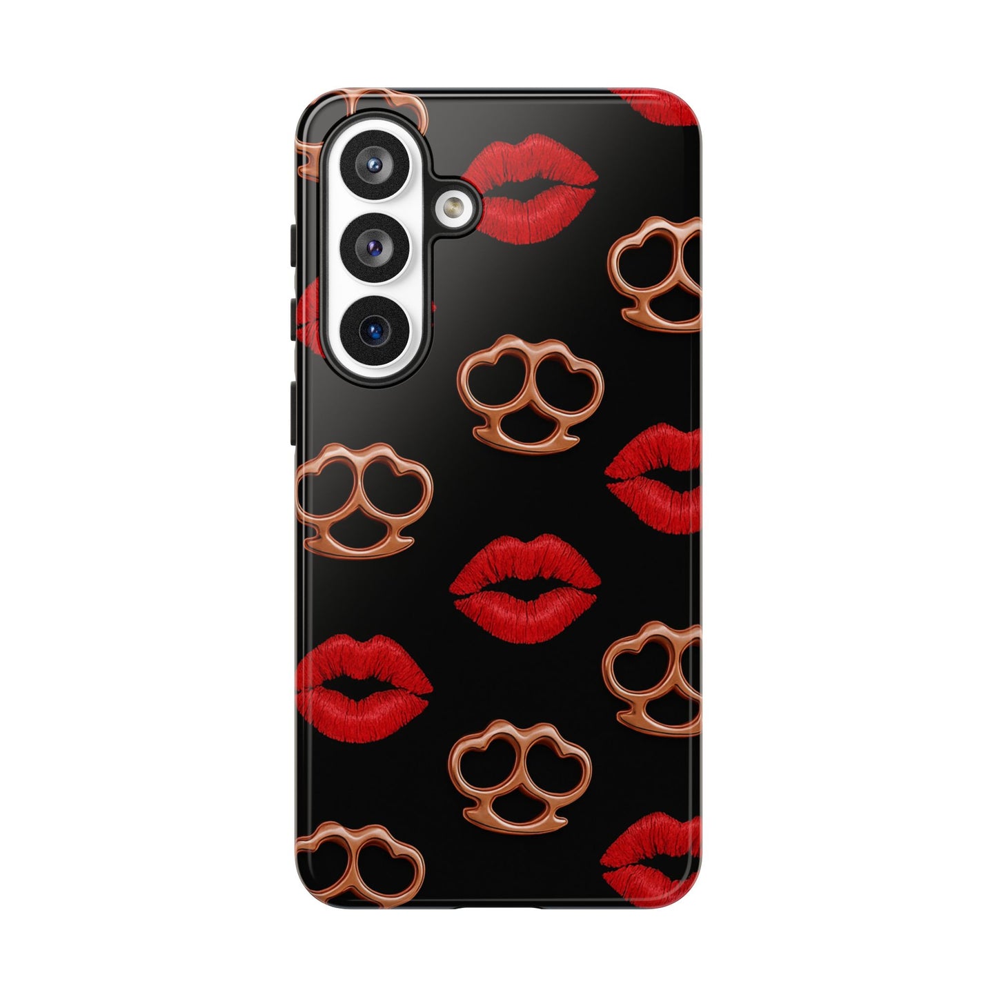 Red Lipstick & Knuckle Duster Phone Case | Bold Kiss Print Tough Protective Cover for Iphone, Samsung Galaxy and Pixel