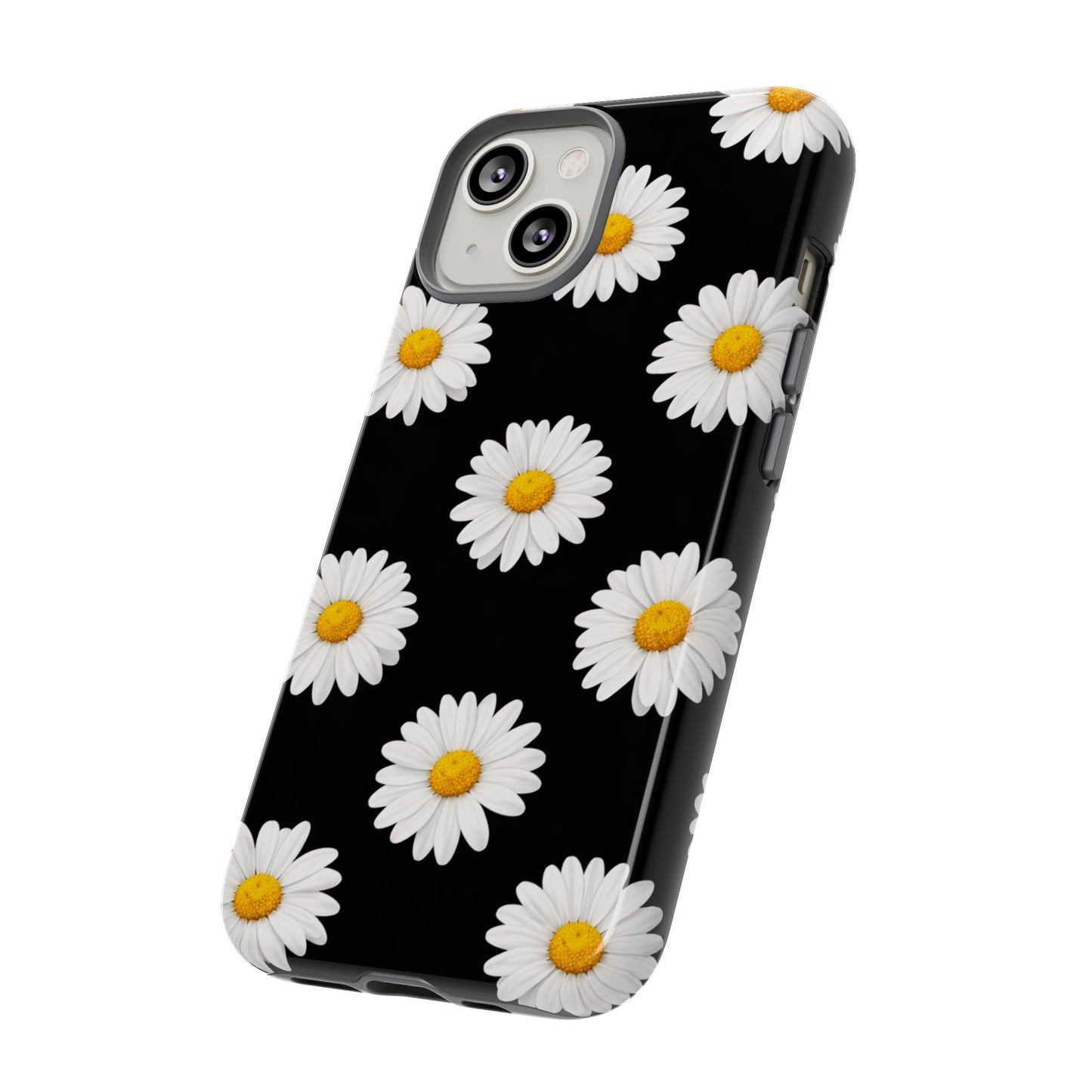 Black Daisy Floral Tough Phone Case – Cute Protective Cover for Iphone, Samsung Galaxy and Pixel