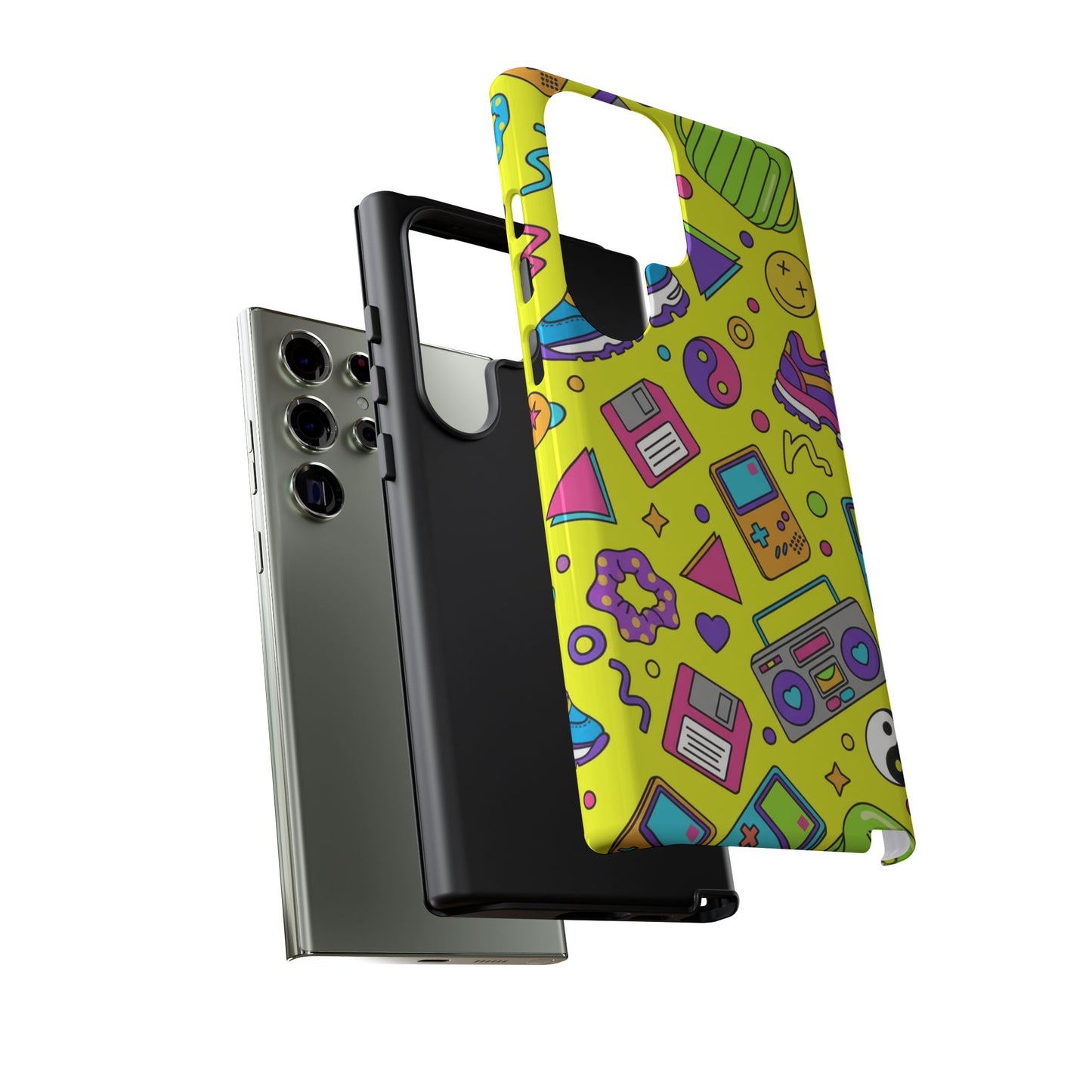 90s Retro Neon Phone Case – Y2K Nostalgia Colorful Icons Tough Protective Case