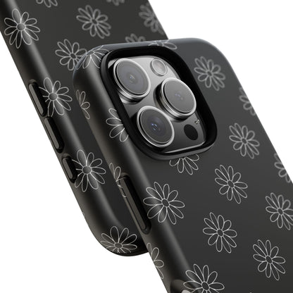 Black Daisy Floral Phone Case – Slim Protective Tough Case for Iphone, Samsung Galaxy and Pixel