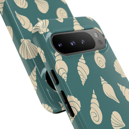 Seashell Pattern Phone Case | Teal Coastal Shells Tough Case for Iphone, Samsung Galaxy and Pixel