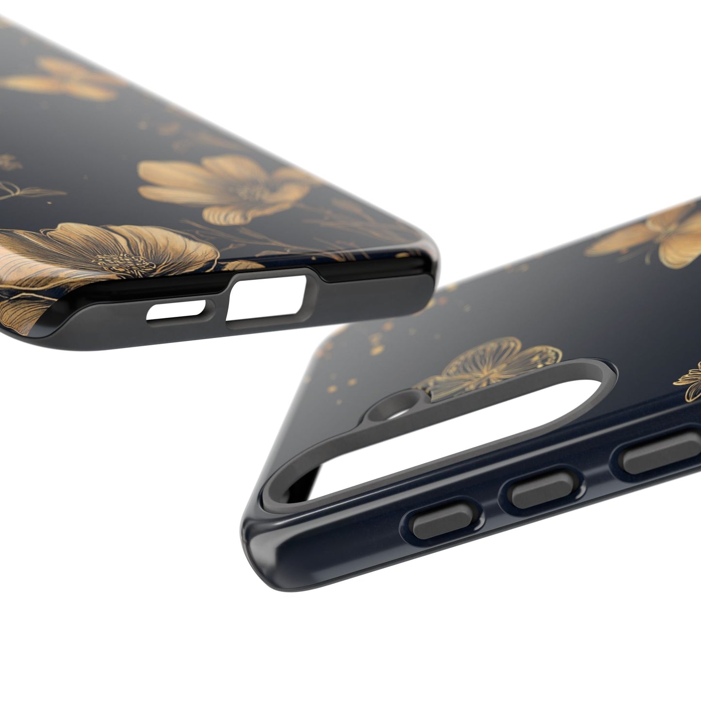 Gold Floral Butterfly Phone Case, Dark Aesthetic Botanical, Elegant Black Luxury iPhone Samsung Cover