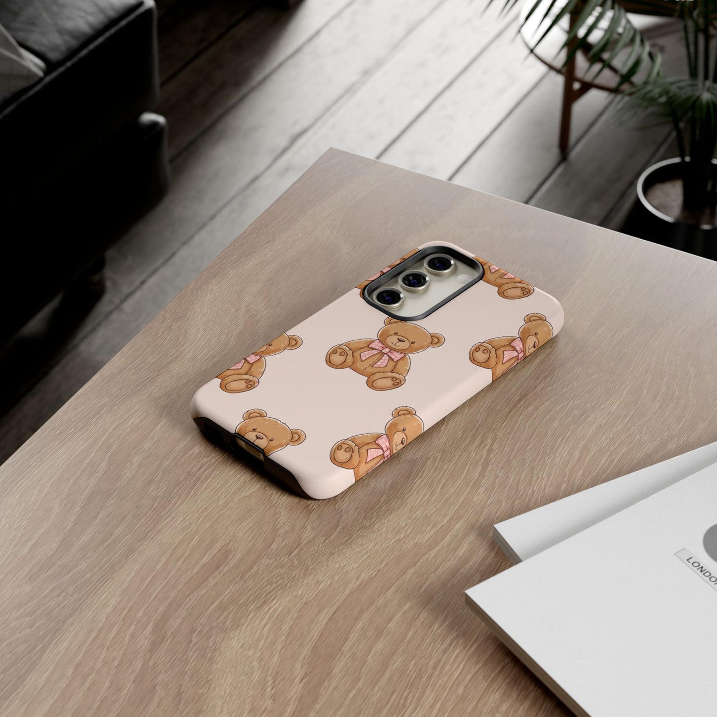 Teddy Bear Phone Case | Cute Coquette Aesthetic Pink Bear Pattern Case | Kawaii Soft Girl iPhone & Samsung Tough Protective Case