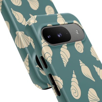Seashell Pattern Phone Case | Teal Coastal Shells Tough Case for Iphone, Samsung Galaxy and Pixel