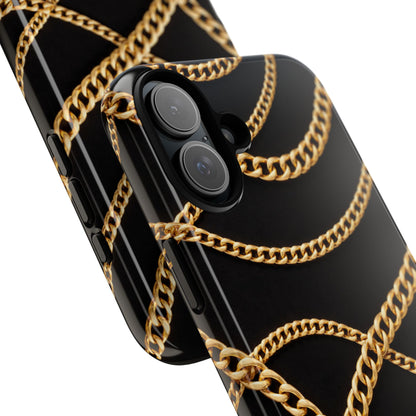 Luxury Gold Chain Phone Case – Black Designer Style Tough Protective Cover for Iphone, Samsung Galaxy and Pixel