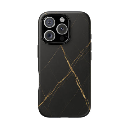 Black Marble Phone Case with Gold Veins – Luxury Minimal Aesthetic Tough Case