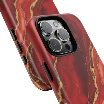 Red Agate Marble Phone Case – Gold Vein Luxury Stone Tough Case (iPhone, Samsung, Pixel)