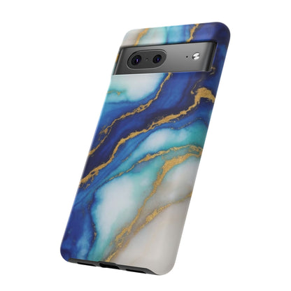 Blue & Gold Marble Phone Case – Luxury Resin Art Tough Case (iPhone, Samsung, Pixel)