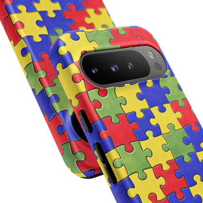 Colorful Puzzle Phone Case, Autism Awareness Jigsaw Design, Tough Protective Case, iPhone & Samsung Case, Vibrant Puzzle Pattern