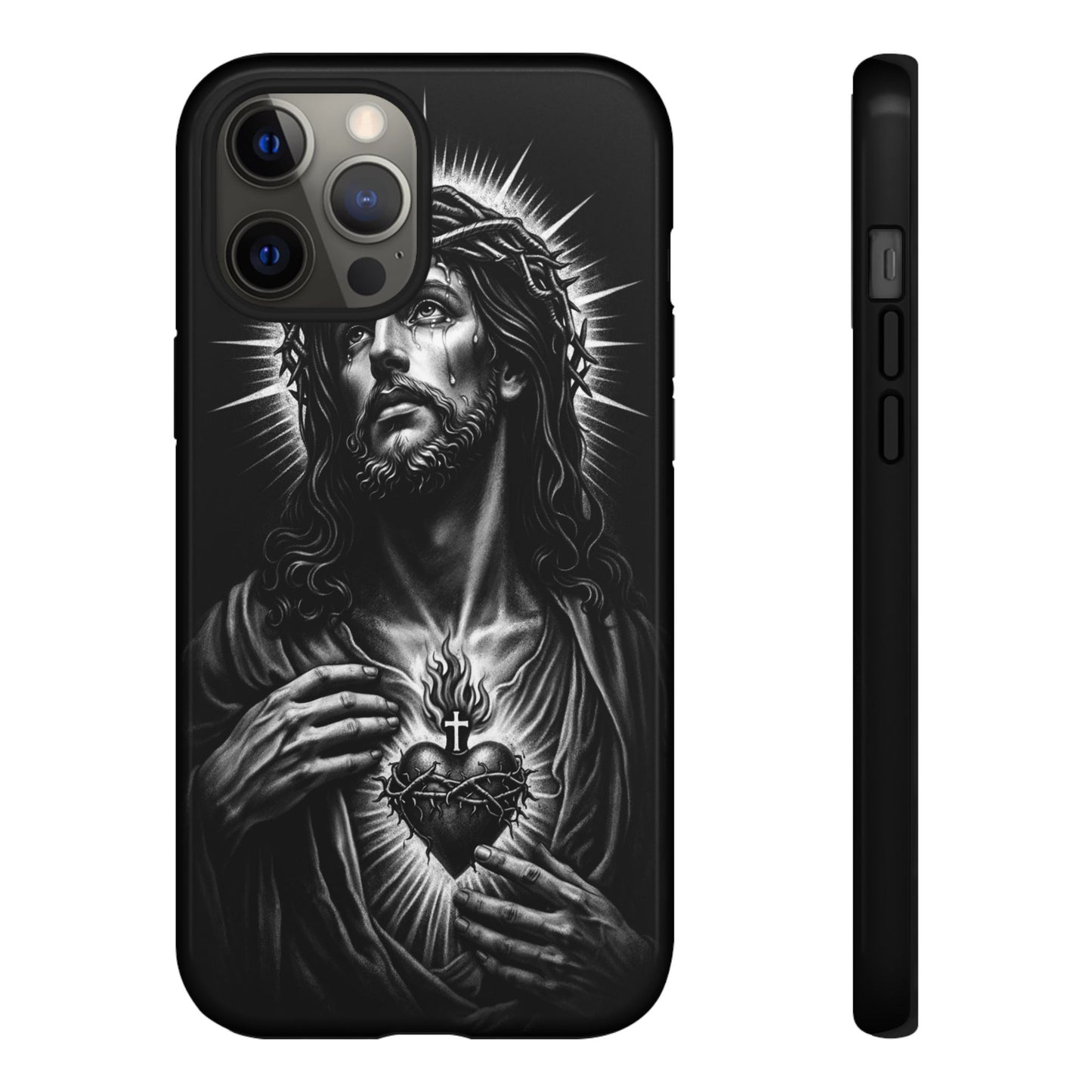 Jesus Sacred Heart Phone Case Black White Christian Faith Aesthetic