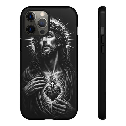 Jesus Sacred Heart Phone Case Black White Christian Faith Aesthetic