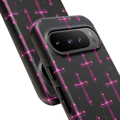 Neon Pink Cross Pattern Phone Case | Tough Protective Case for Iphone, Samsung Galaxy and Pixel