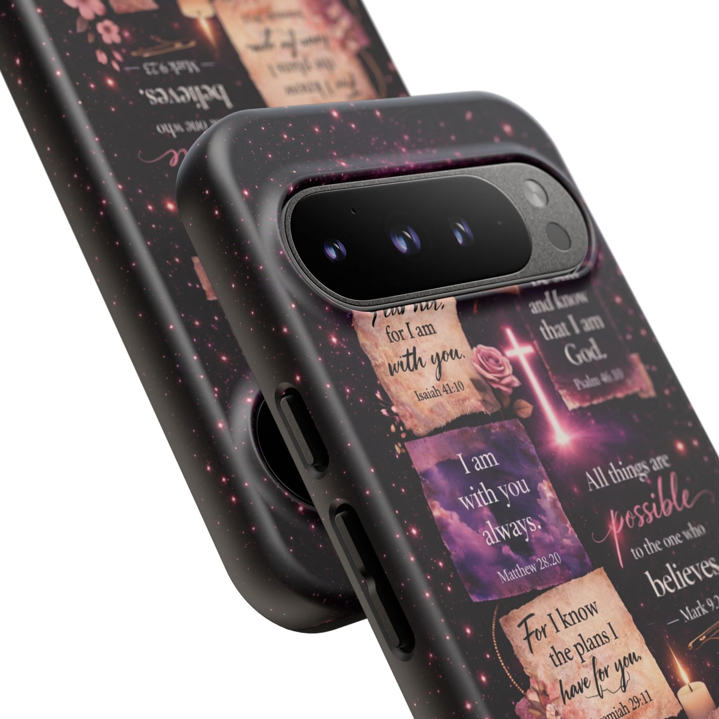 Christian Bible Verse Phone Case Pink Floral Faith Tough Protective Cover Gift