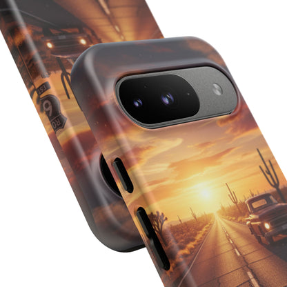 Route 66 Sunset Desert Highway Phone Case – Road Trip Travel Aesthetic Tough Case