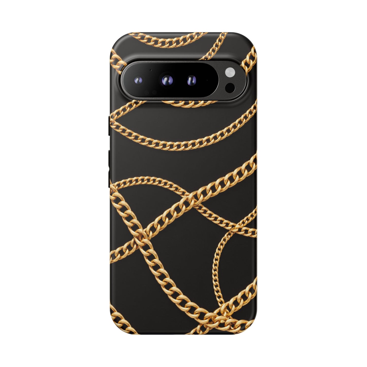 Luxury Gold Chain Phone Case – Black Designer Style Tough Protective Cover for Iphone, Samsung Galaxy and Pixel