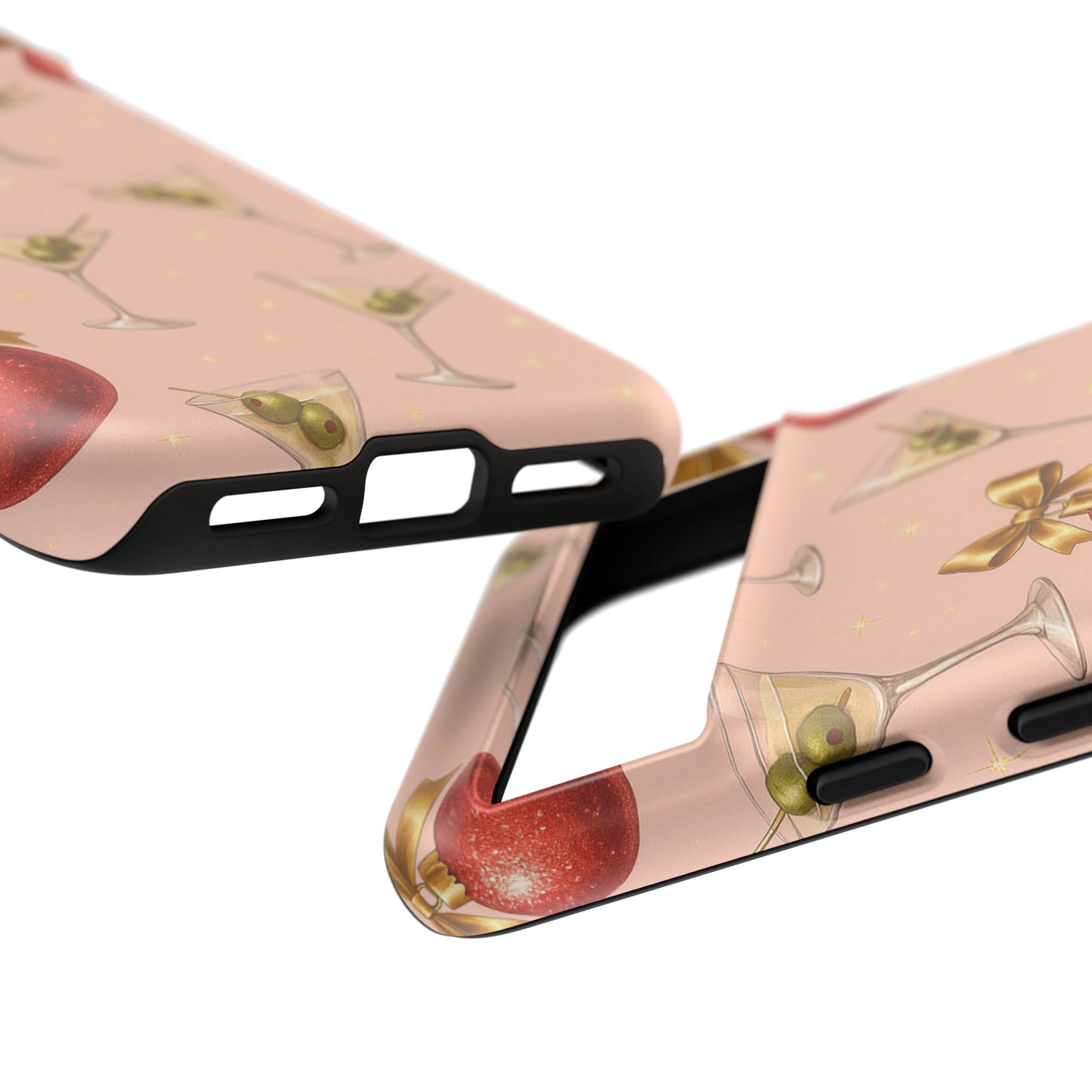 Cocktail Ornament Phone Case – Pink Martini & Cherry Pattern | Glossy or Matte for Iphone, Samsung Galaxy and Pixel