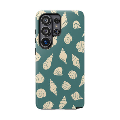 Seashell Pattern Phone Case | Teal Coastal Shells Tough Case for Iphone, Samsung Galaxy and Pixel
