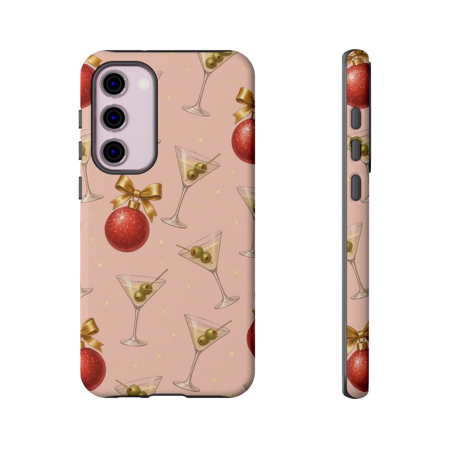 Cocktail Ornament Phone Case – Pink Martini & Cherry Pattern | Glossy or Matte for Iphone, Samsung Galaxy and Pixel