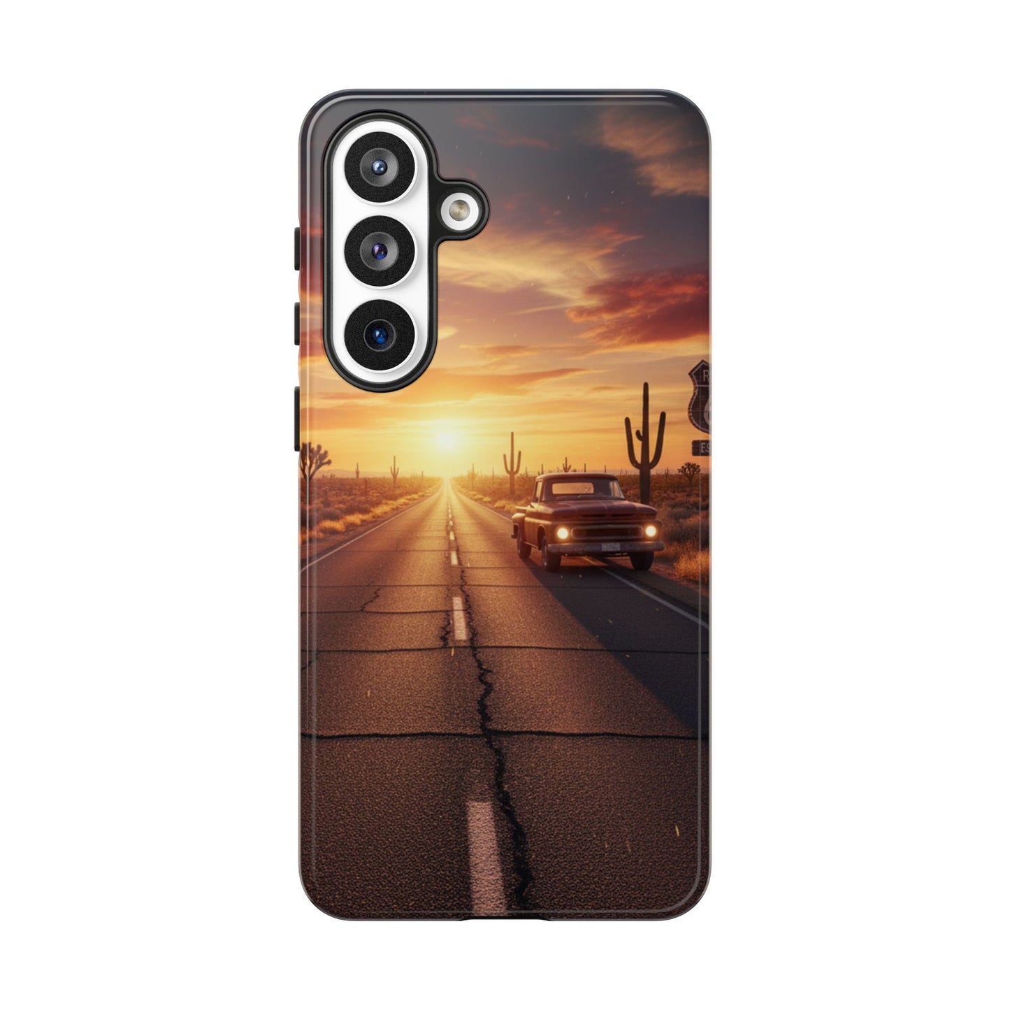 Route 66 Sunset Desert Highway Phone Case – Road Trip Travel Aesthetic Tough Case