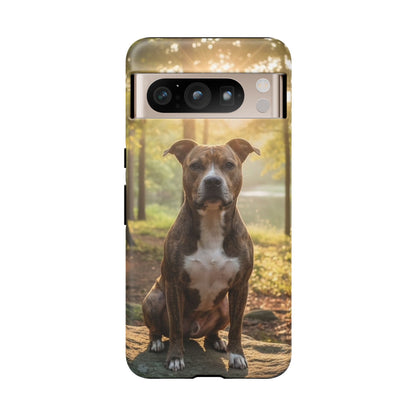 Pitbull Portrait Phone Case | Dog Lover Tough Case, Sunset Forest