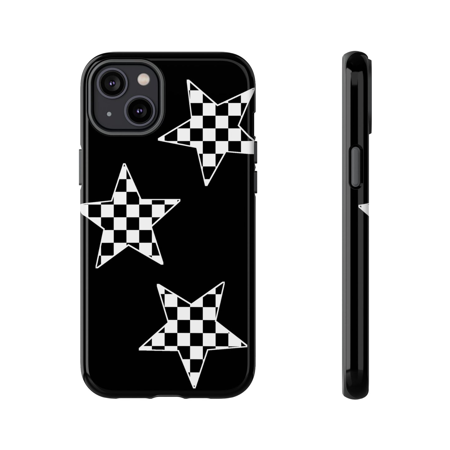 Checkered Star Tough Phone Case – Black Retro Graphic Protective Cover for Iphone, Samsung Galaxy and Pixel