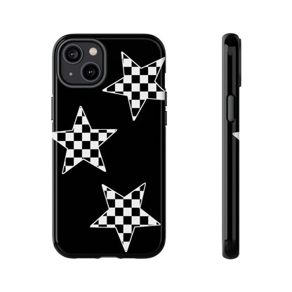 Checkered Star Tough Phone Case – Black Retro Graphic Protective Cover for Iphone, Samsung Galaxy and Pixel