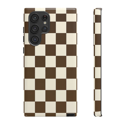 Mocha Checkerboard Phone Case | Neutral Aesthetic Checkered iPhone & Samsung Tough Case