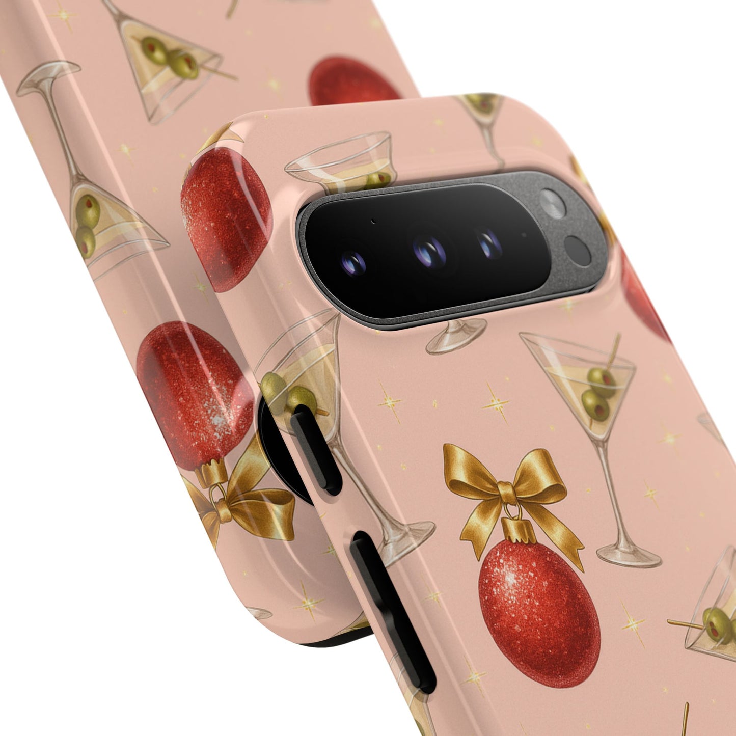 Cocktail Ornament Phone Case – Pink Martini & Cherry Pattern | Glossy or Matte for Iphone, Samsung Galaxy and Pixel