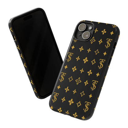Gold Monogram Pattern Tough Phone Case | Black & Gold Luxury Design for Iphone, Samsung Galaxy and Pixel