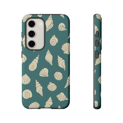 Seashell Pattern Phone Case | Teal Coastal Shells Tough Case for Iphone, Samsung Galaxy and Pixel