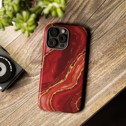 Red Agate Marble Phone Case with Gold Veins – Luxury Tough iPhone & Samsung Case
