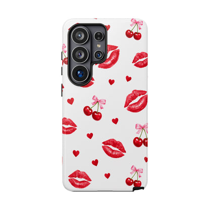 Red Lips & Cherry Phone Case – Y2K Retro Aesthetic Tough Cover