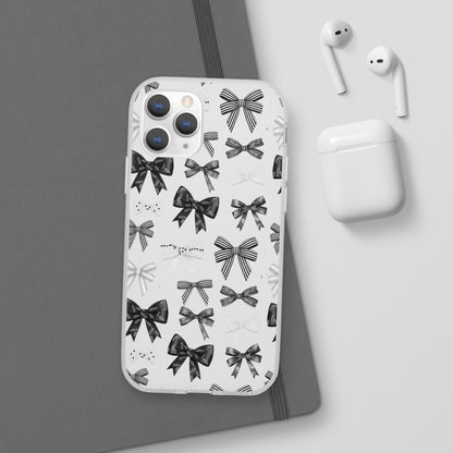 Black & White Bow Pattern Phone Case | Minimal Coquette Flexi Case